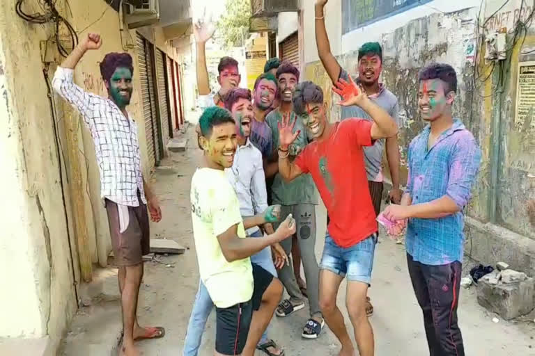 holi celebrations by children in nalgonda