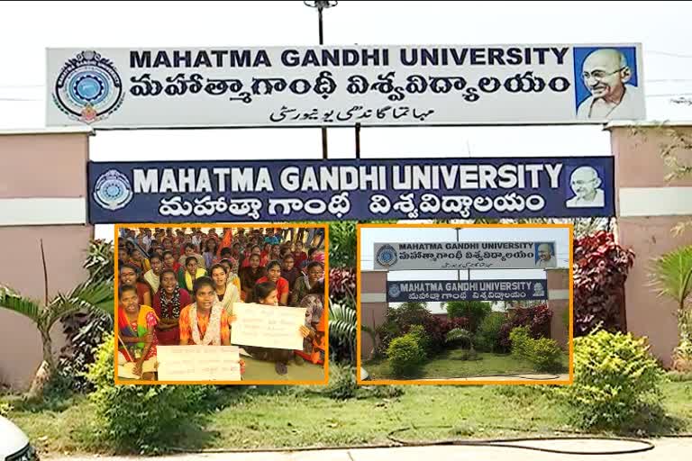 mahathma gandhi university students protest at registrsrs chamber