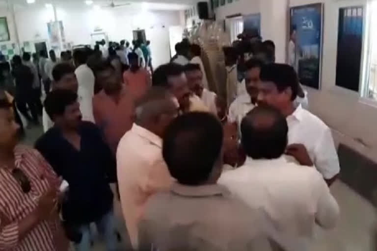 ycp followers protest in ycp party office in vizag