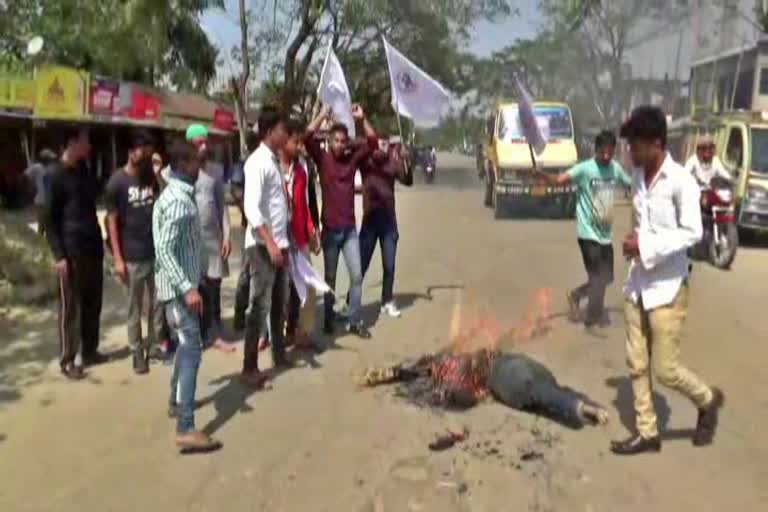 CM EFFIGY BURN AT HAILAKANDI ASSAM ETV BHARAT NEWS