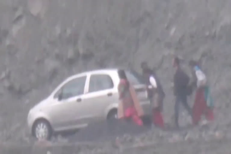 Traffic jam on national highway 707 due to landslide