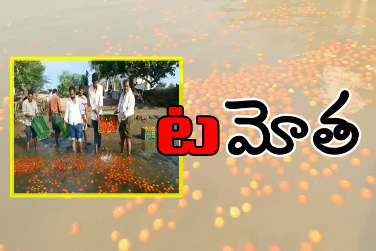 Farmers who tossed the tomato into krisna  river in kosurivari plle