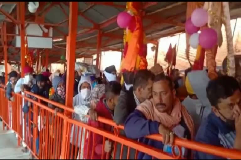 crowd of devotees at baba balak bath chaitra fair