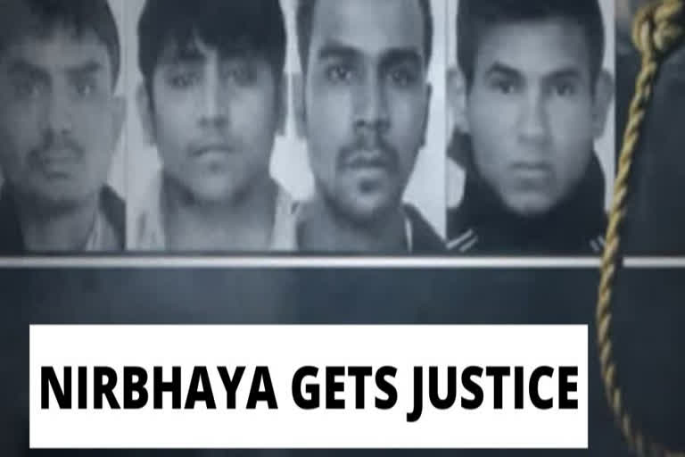 Four convicts of 2012 Nirbhaya case executed in Tihar jail bharat news etv bharat