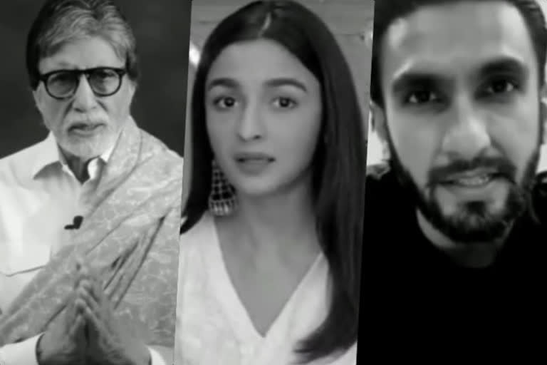 bollywood celebs, Bollywood bigwigs unite for video to spread awareness about coronavirus बी-टाउन सेलेब्स ने एक वीडियो के माध्यम से फैलाई जागरूकता , amitabh bachchan, madhuri dixit, ranveer singh