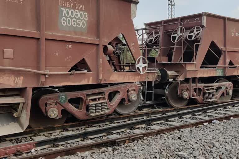 Derailed goods train bogies