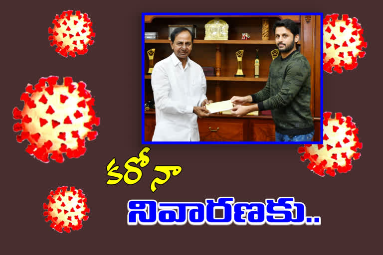 సీఎం కేసీఆర్​ను కలిసి చెక్కు అందజేసిన హీరో నితిన్​