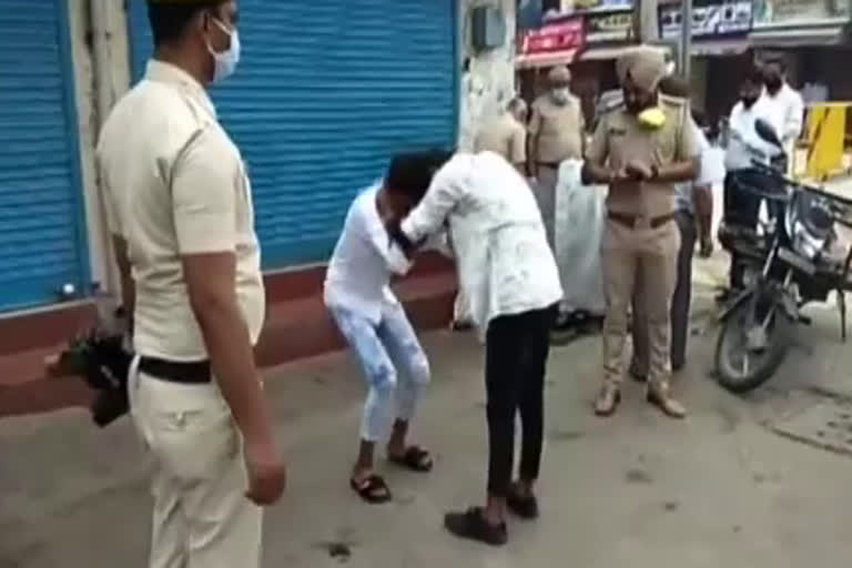 karnal police punished people walking on the street