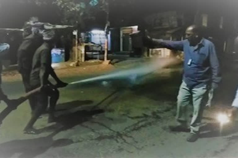 bliching water spraying in west godavari dst due to corona viurus