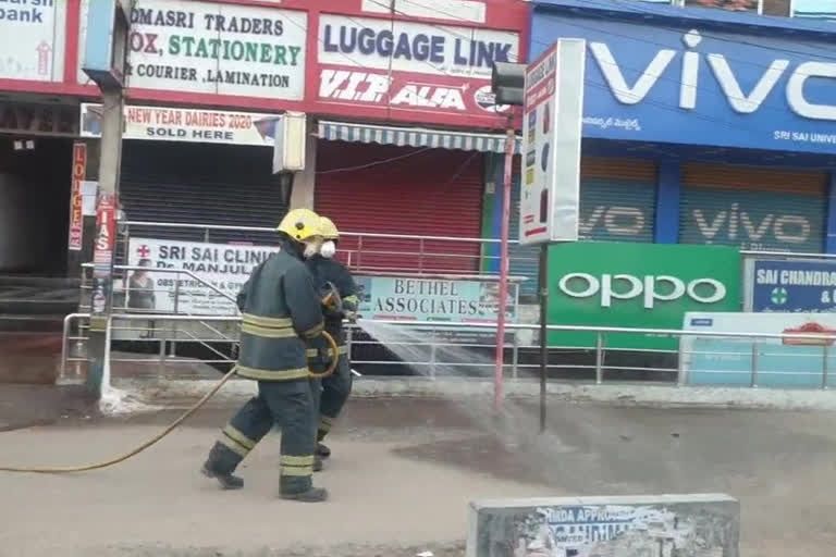 Sodium hypochlorite spray on roads at jeedimetla