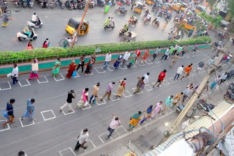 markings drawn in andhras markets to maintain social distancing