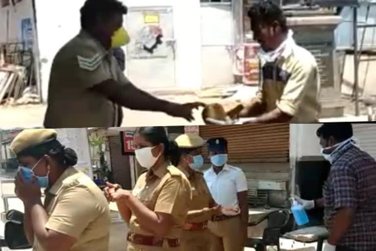 Ambulance driver help police by giving hand sanitizer and tender coconut