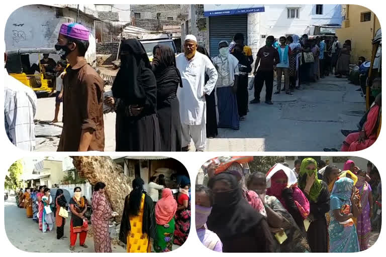 people standing in que  at ration shops in karnool