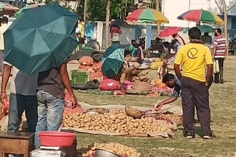 market is now at play ground in haldia to maintain social distance