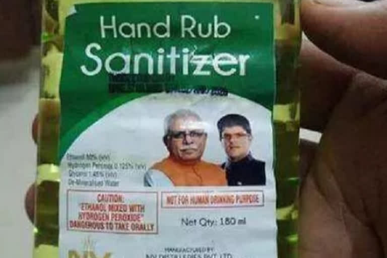 cm and deputy cm printed in sanitize bottles