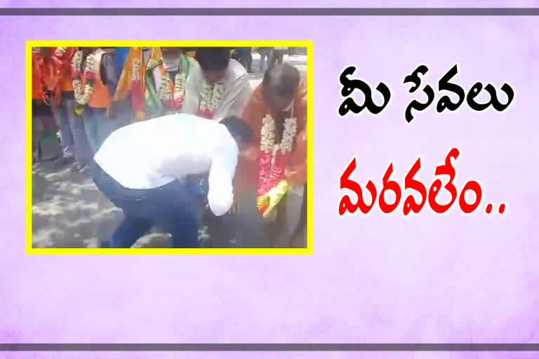 Sanitation workers were honored in tirupati