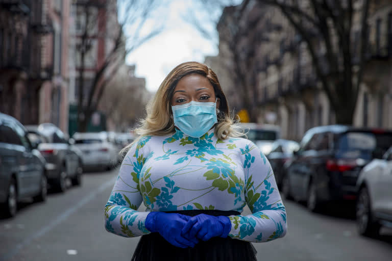 Tiffany Pinckney poses for a portrait in the Harlem neighborhood of New York