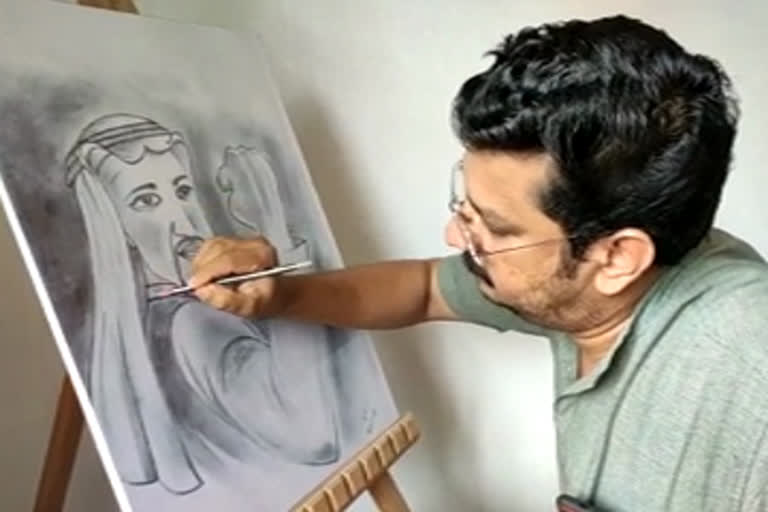 artist bijesh munderi  ബിജേഷ് മുണ്ടേരി  കണ്ണൂർ ആസ്റ്റർ മിംസ് ആശുപത്രി  കണ്ണൂര്‍ ചിത്രരചന  കലാസംവിധാന സഹായി