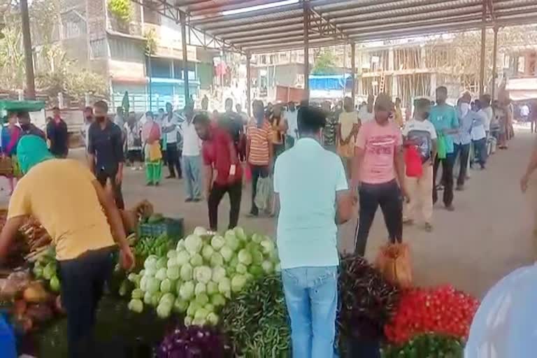 Peoples crowd on haflong vegetable market