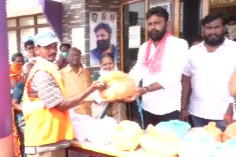 distribution of vegetables to sanitation workers in Gudivada