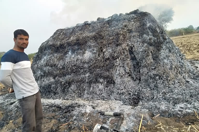 The fire caught 50 bags of corn in Kalaburagi