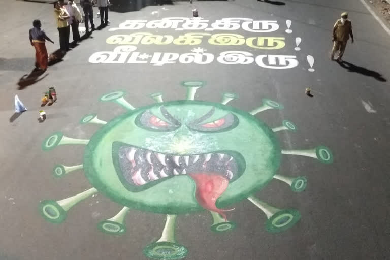 CORONA VIRUS AWARENESS PAINTING ON ROAD