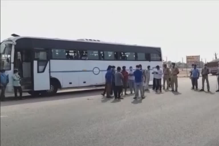 bus stopped by krishna district police whick was come from hyderabad