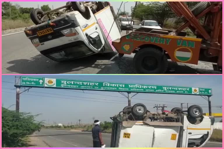 Vehicle full of milk overturned due to tire burst in Noida