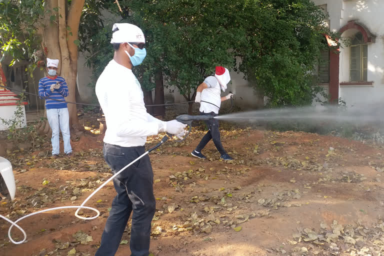 Hare Madhav organizations are spraying sanitizers across the region