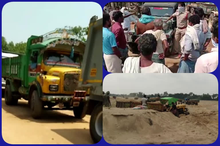 due to lockdown buchipeta Villagers blocking sand tractors at srikakulam district