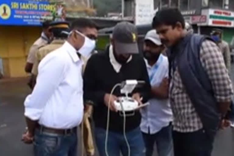 ഇടുക്കി  Drone testing in Munnar  ലോക്ക് ഡൗണിന്‍റെ പശ്ചാത്തലത്തിൽ  ഡ്രോണ്‍ പരിശോധന