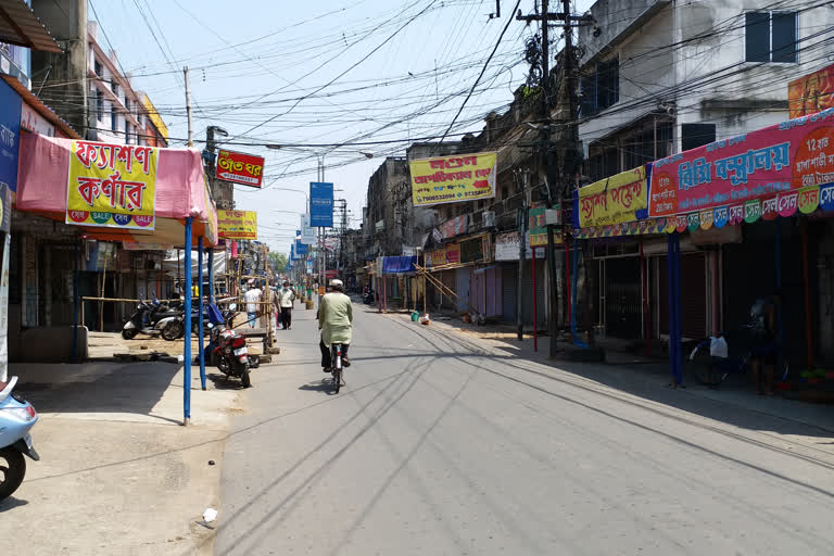 Chaitra sales banner is decorated in empty streets in Burdhwan