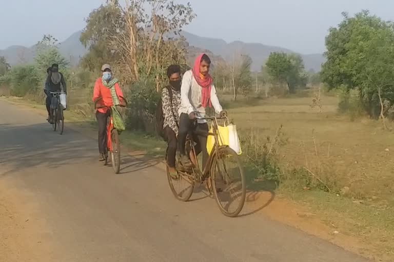 labourers returned to their village by cycle due to lockdown