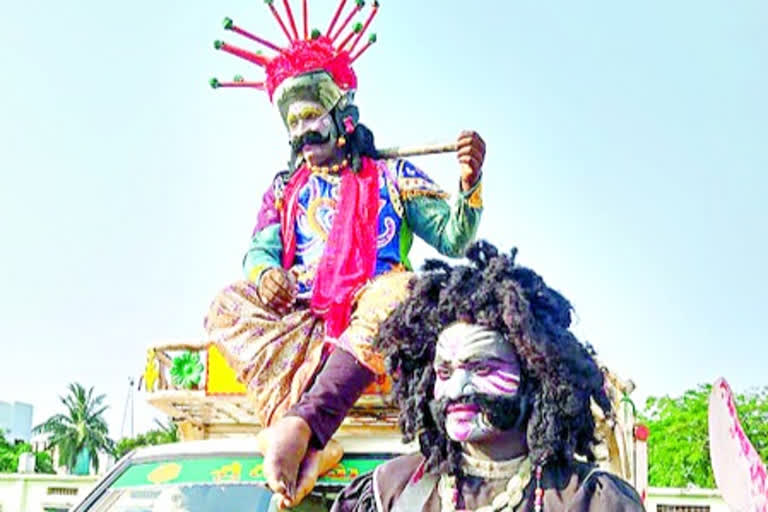 police officer and constables in kasibugga village dressed like yamadharma