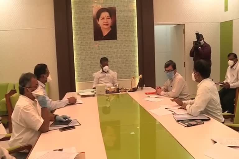 deputy cm o.panneerselvam  hold a meeting for corona prevention activities at secretariat