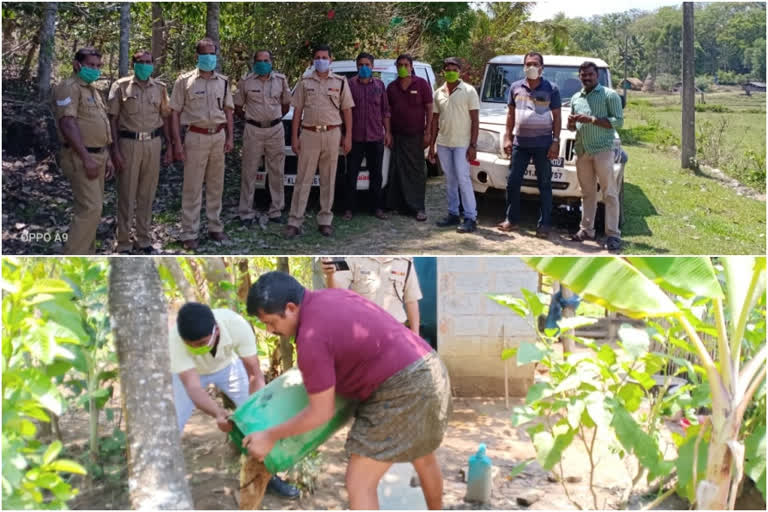 വയനാട് ചാരായം പിടികൂടി  സുല്‍ത്താൻ ബത്തേരിയില്‍ 110 ലിറ്റർ വാഷും രണ്ടര ലിറ്റർ ചാരായവും പിടികൂടി  ചാരായവും വാഷും പിടികൂടി  arrack seized at sultan bathery  excise at sulthan bathery