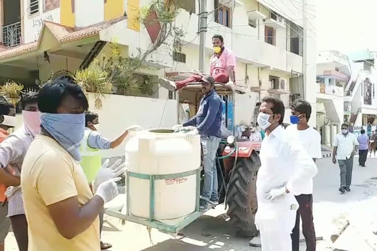 Corporators spraying chemicals close by corona effect