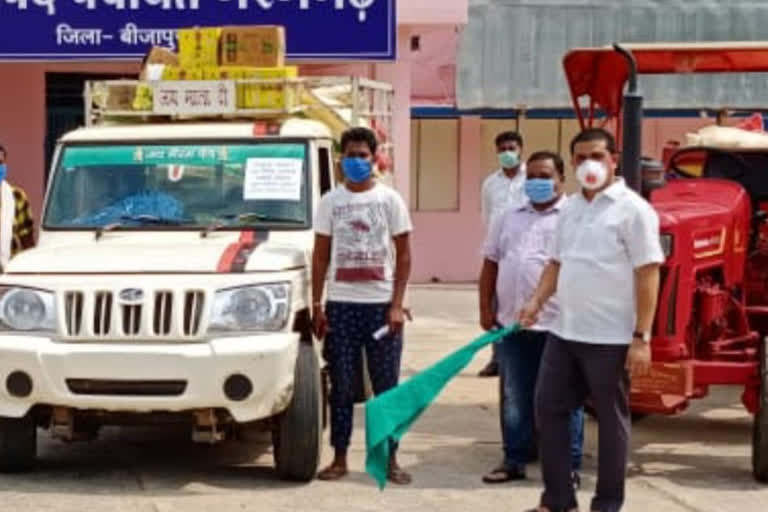 mla has sent the vehicle to provide ration to the needy in bijapur