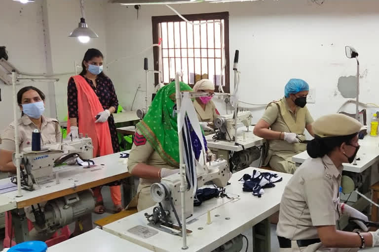 lady police preparing masks