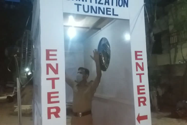 sanitization tunnel installed at govindpuri police station in delhi