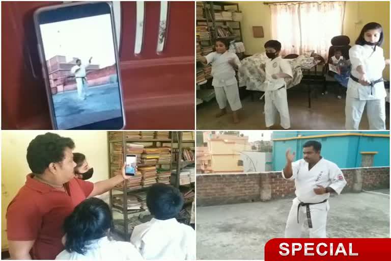 Online Karate Class, Lockdown in Jharkhand, Karate staying at home, Corona Virus, online class of karate during lockdown, ऑनलाइन कराटे क्लास, झारखंड में लॉकडाउन, घर में बच्चे सीथ रहे कराटे, कोरोना वायरस