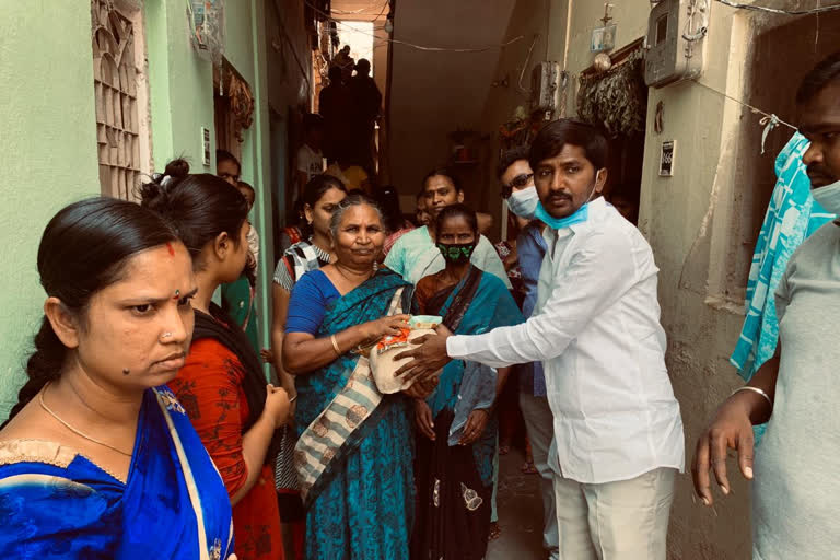 trs leaders distributed groceries at nallakunta