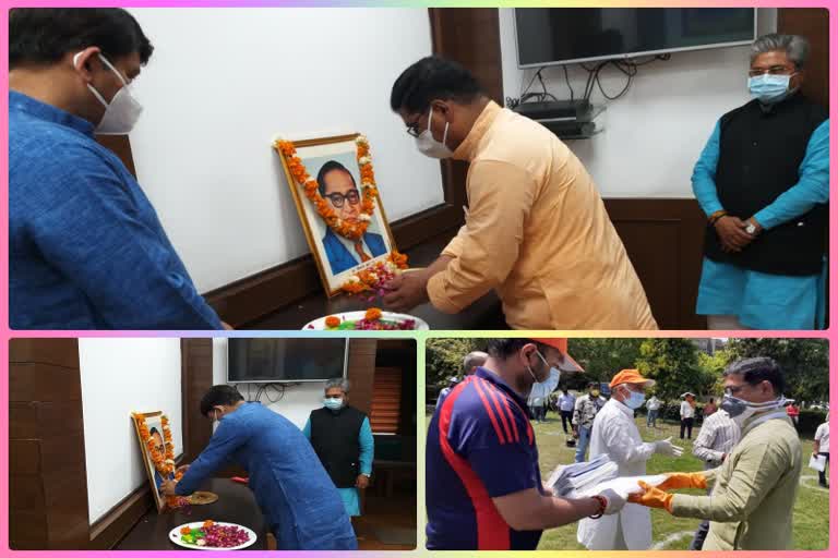 BJP leaders pay floral tribute to Baba Saheb portrait