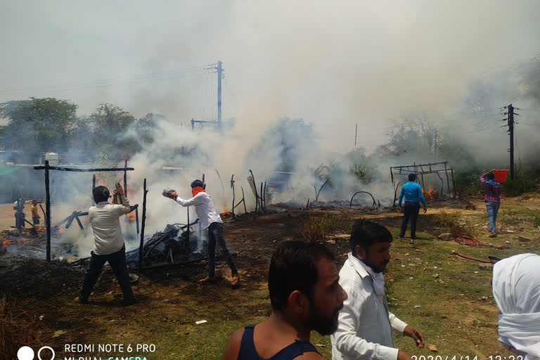 Fire in a slum built in Khargone School Ground