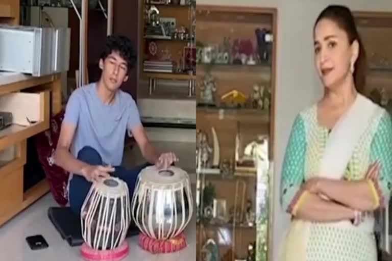 Lockdown dairies: Madhuri twirls to beat as son plays tabla