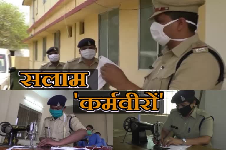 Police making mask and distributing to needy in durg