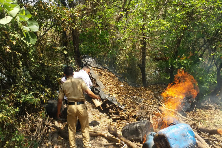 घोडेगाव हद्दीत पोलिसांच्या कारवाईत दारुभट्टी उद्ध्वस्त