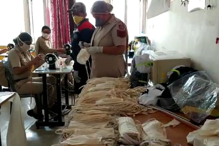 Delhi Police women constables making masks after duty hours