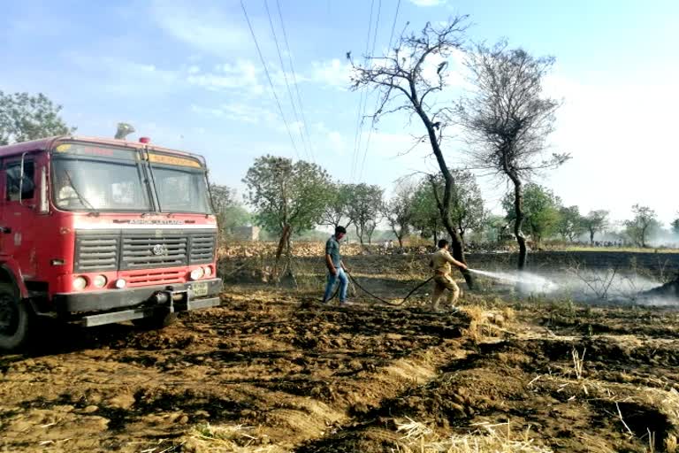 chittorgarh in fire spread  chittorgarh news  while burning straw