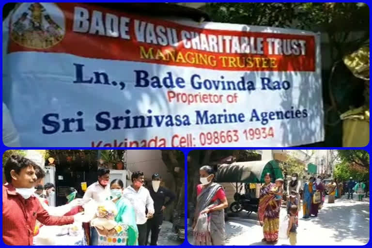 bade vasu charitable trust is distributing food to needy in lockdown period at kakinada